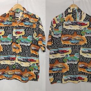 Reyn Spooner Shirt American Classics Button‎ Front Short Sleeve 50s 60s Cars L